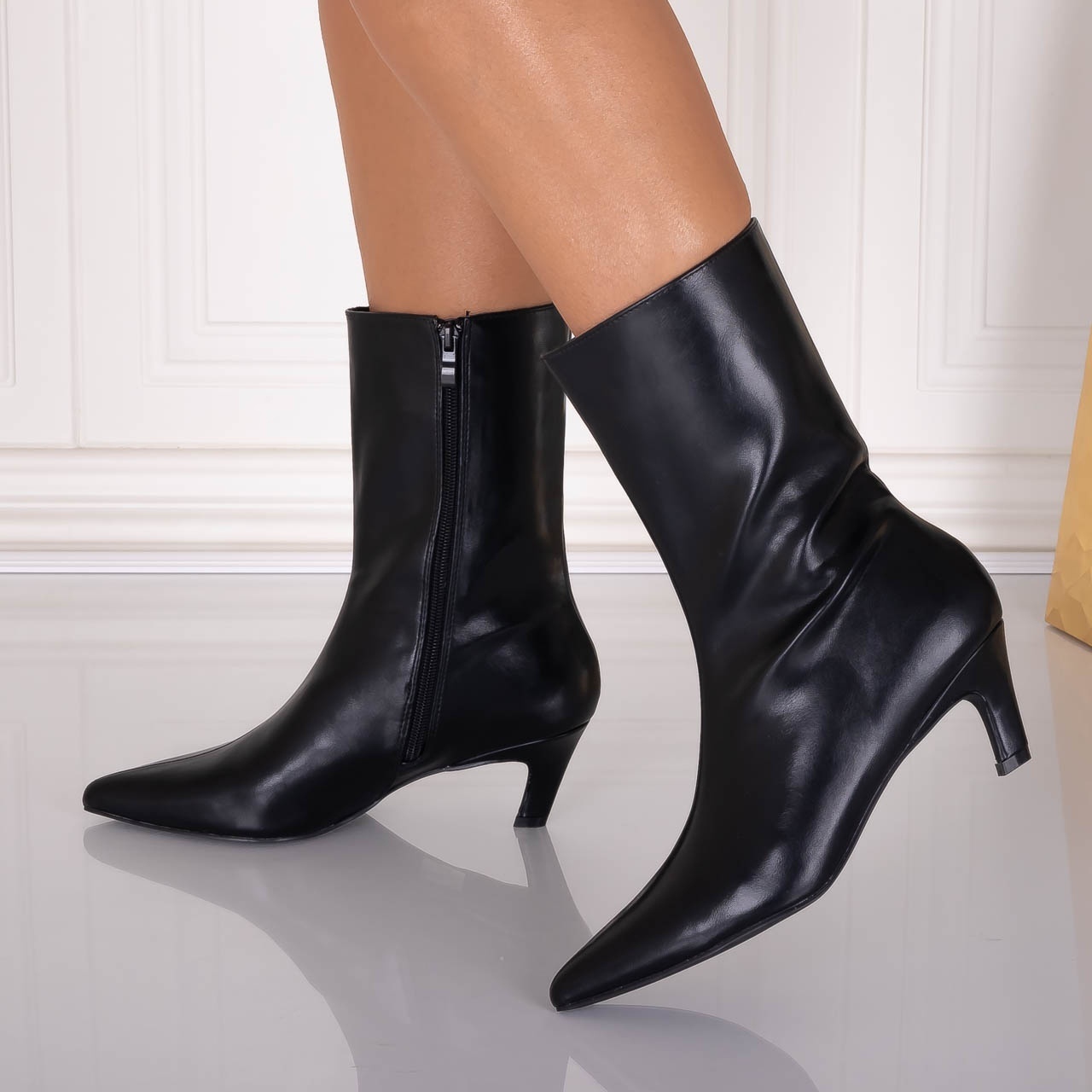 Botine dama Negre din Piele Ecologica Loretta - poza 1