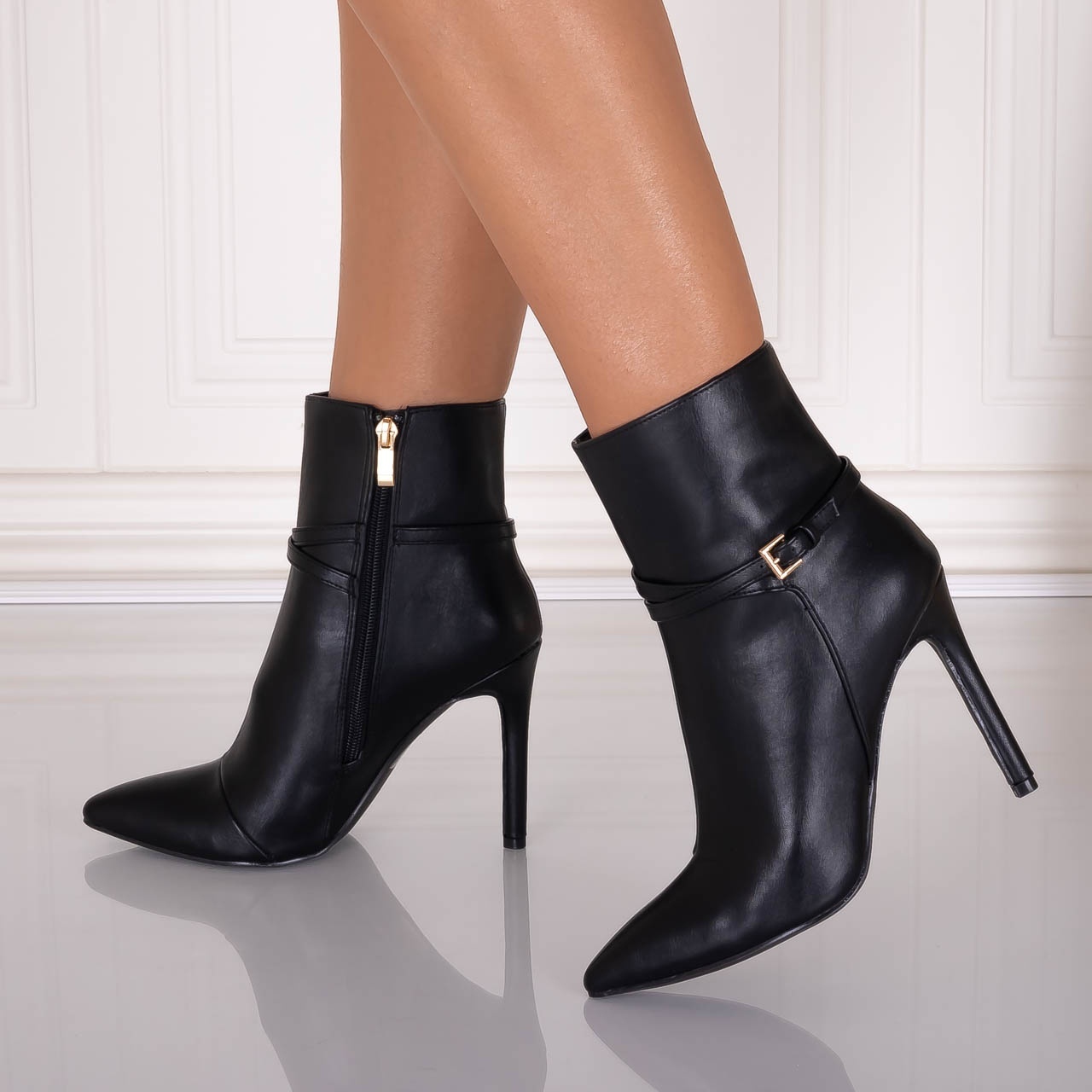 Botine dama Negre din Piele Ecologica Naisia - poza 3