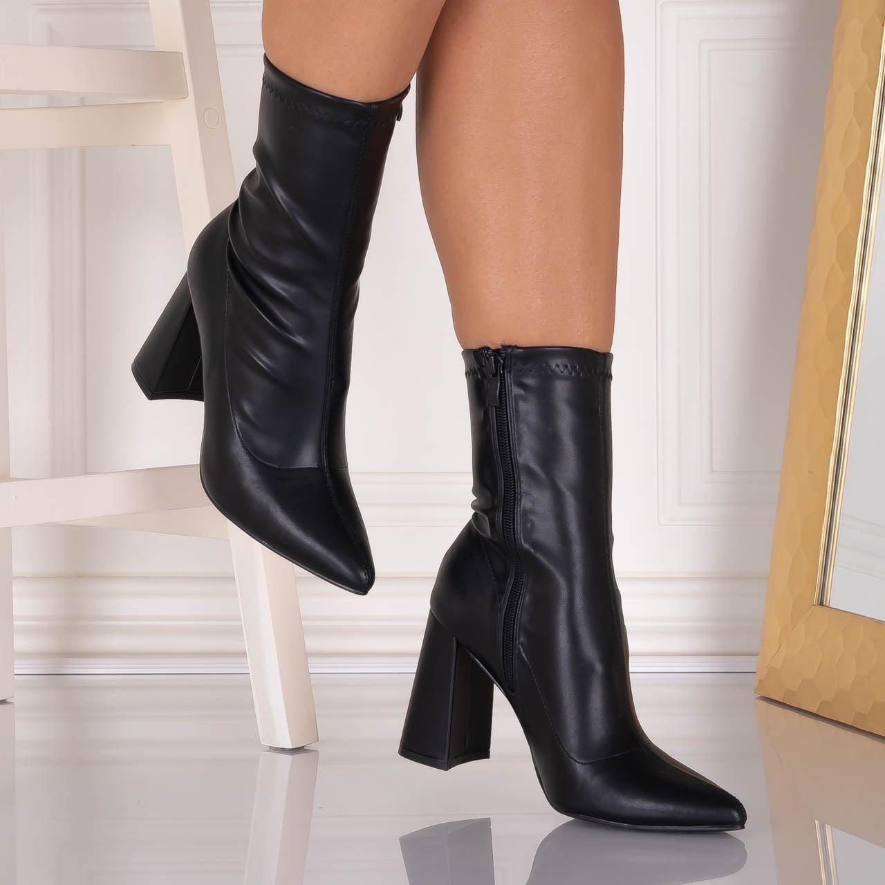 Botine dama Negre din Piele ecologica Rumia - poza 1