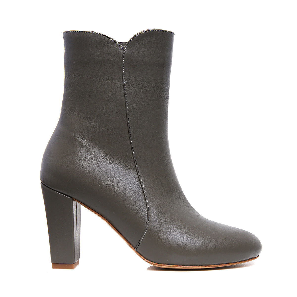 Botine Dora Piele Naturala, Gri-Olive - 42 / 8 cm - Subtire