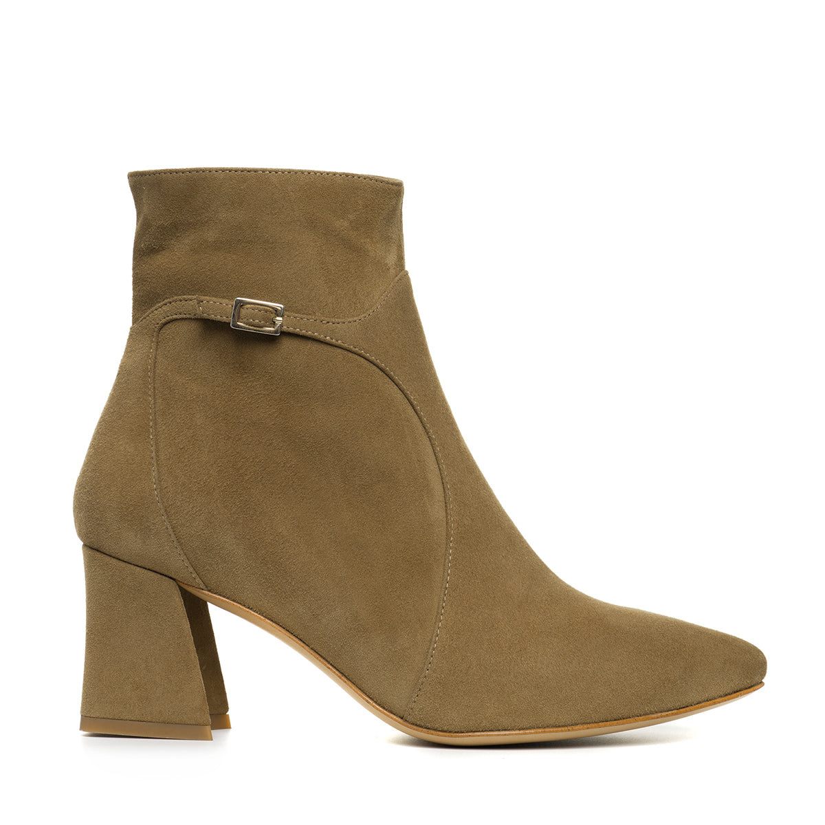Botine Lucy Piele Intoarsa, Camel - 37 / 6.5 cm - Gros Evazat