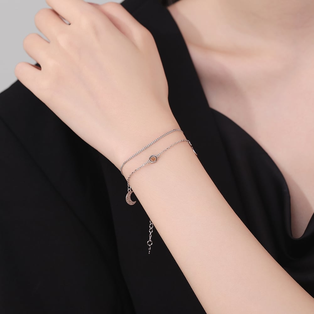 Bratara argint 925, JW1224, model dublu semiluna si stelute, placata cu rodiu - poza 2