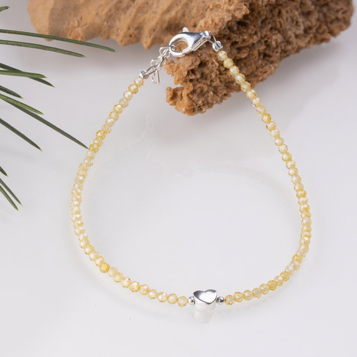 Bratara argint subtire din cubic zirconia galben si piesa din argint