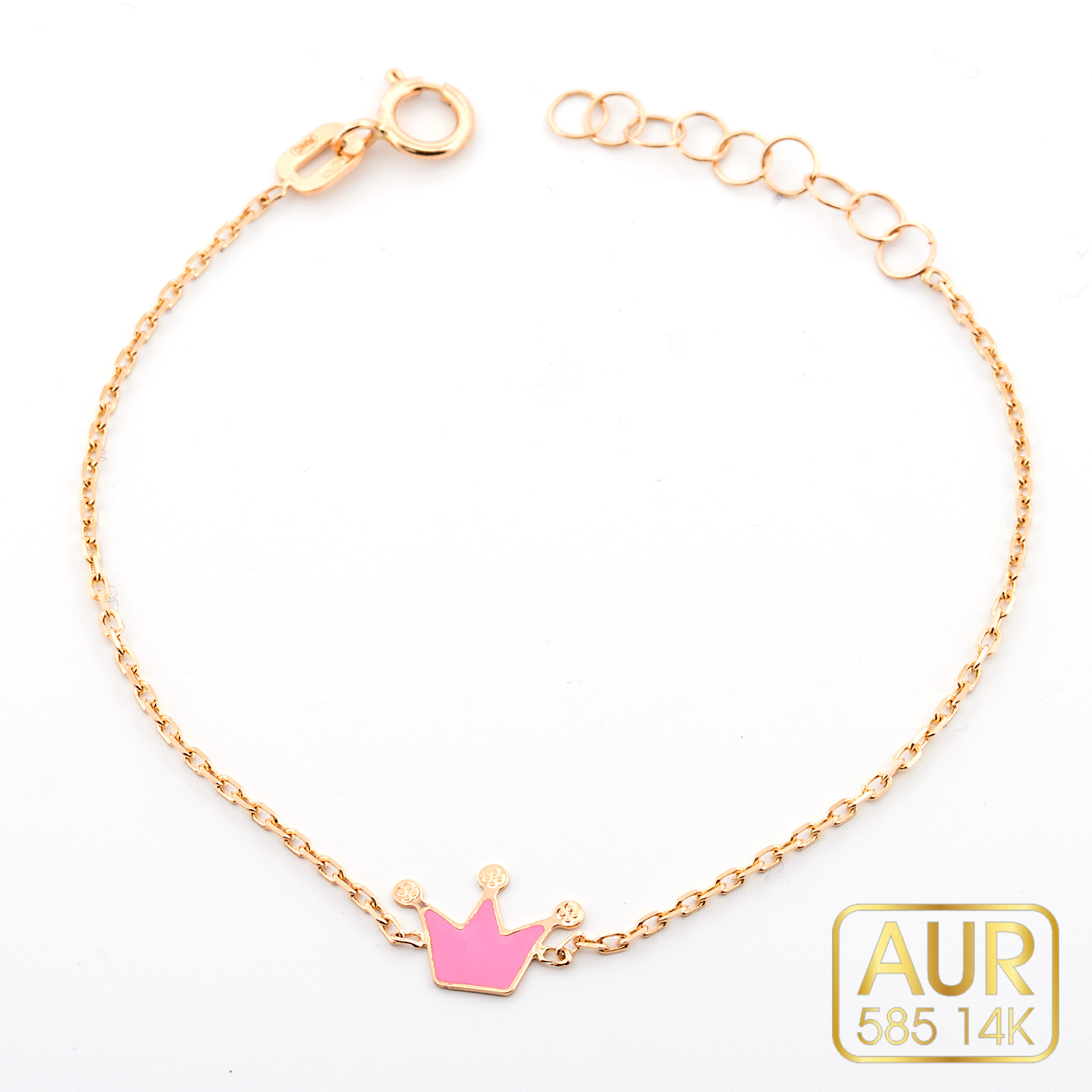 Bratara Aur 14K bebe/copii cu coronita roz