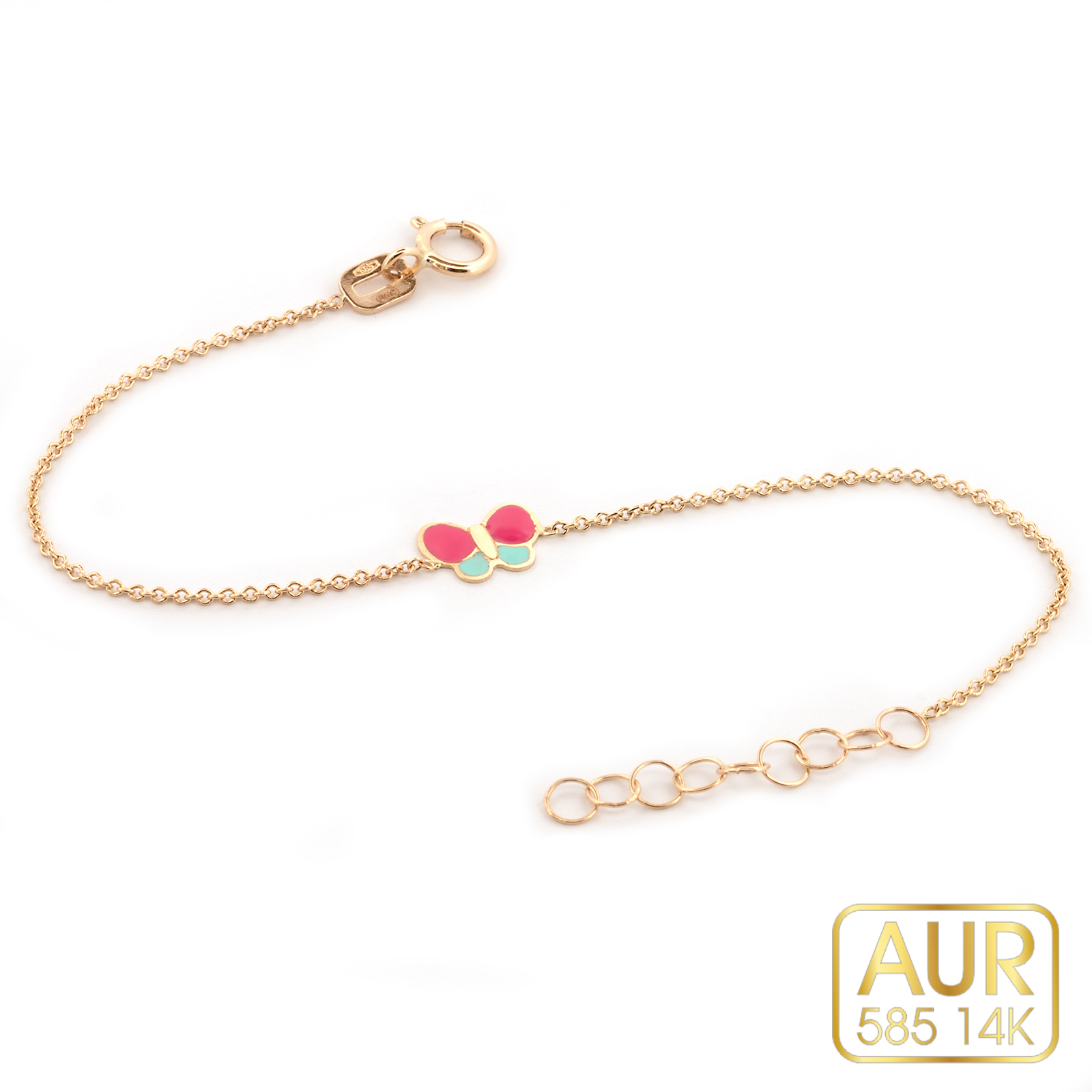 Bratara Aur 14K bebe/copii cu fluturas colorat