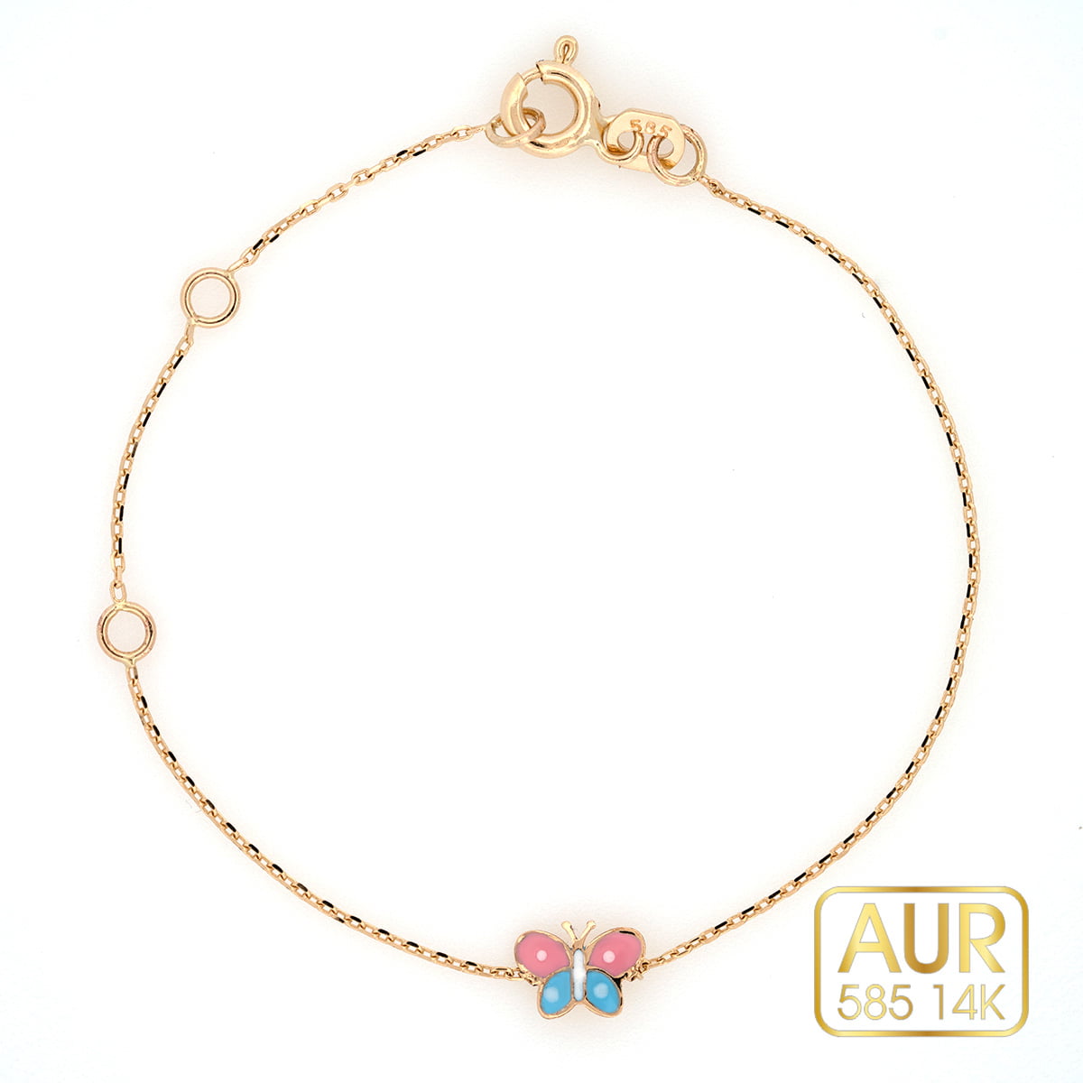 Bratara Aur 14K bebe/copii cu fluturas colorat: Un accesoriu prietenos care îți va aduce bucurie