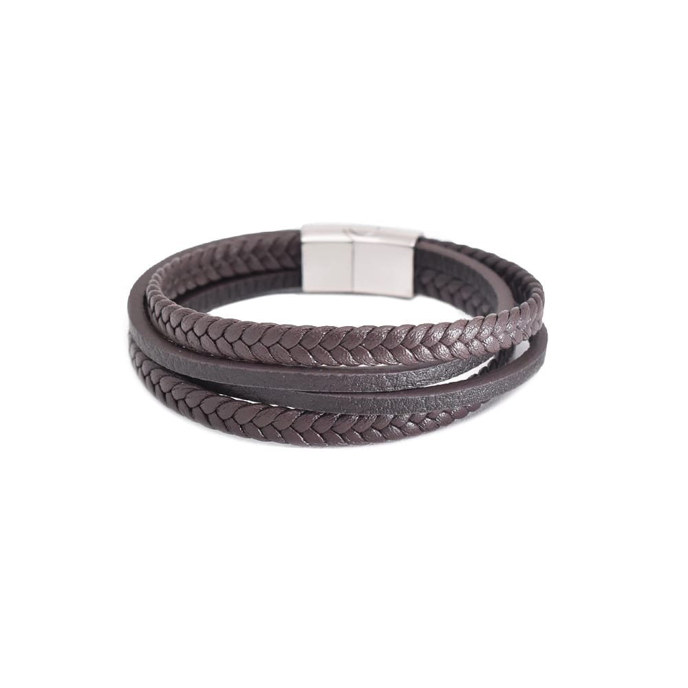 Bratara barbati din piele naturala maro Steel