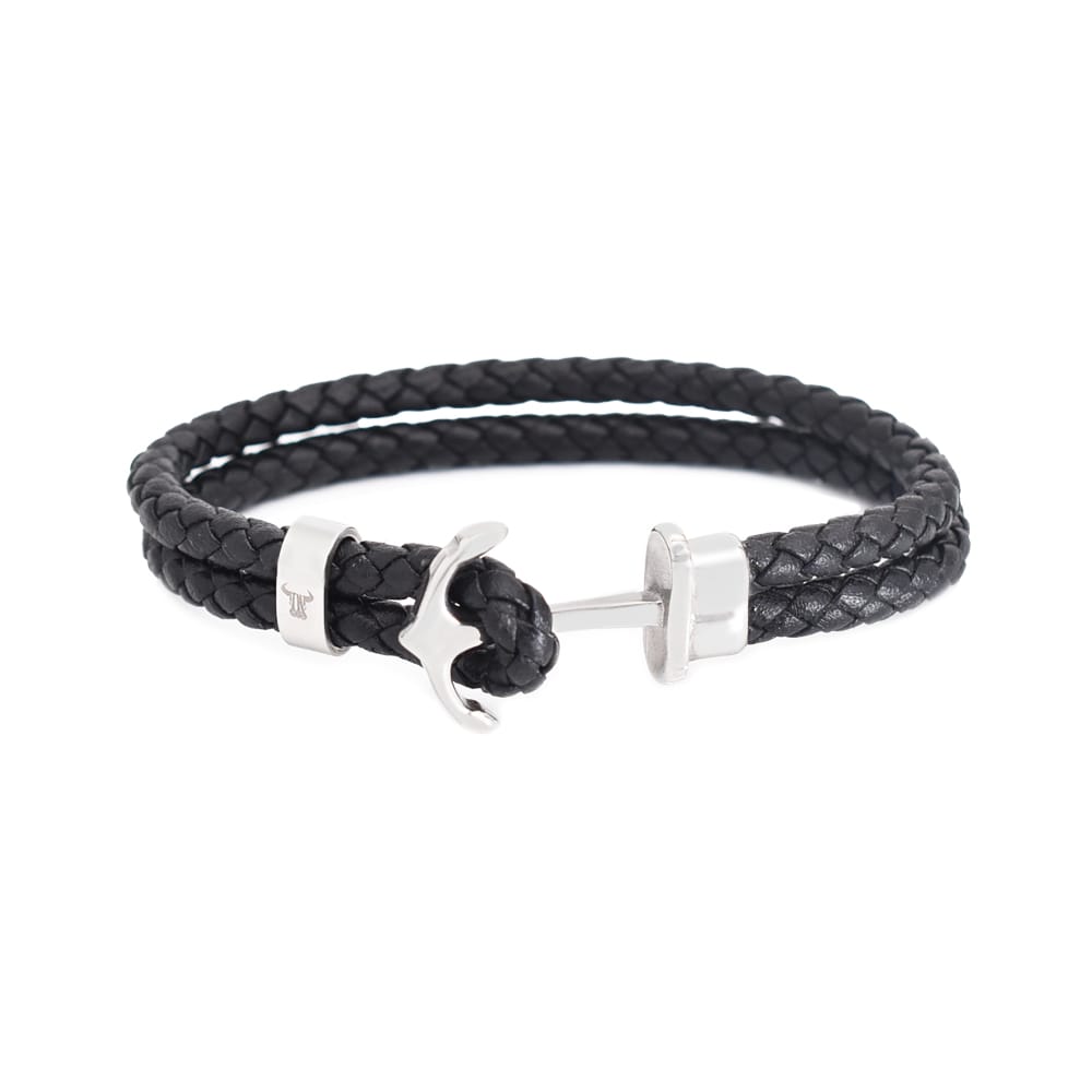 Bratara barbati din piele naturala negru Aqua