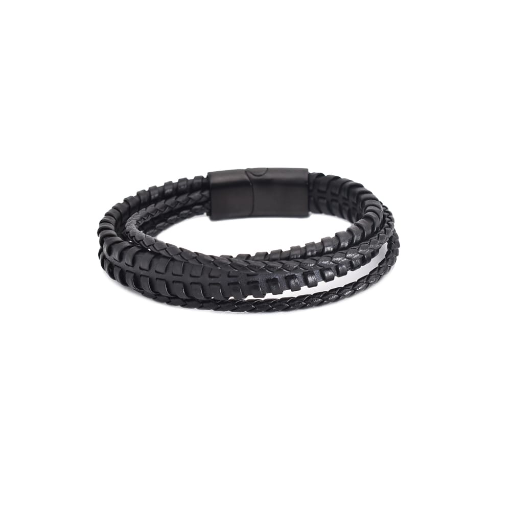 Bratara barbati din piele naturala negru Braided
