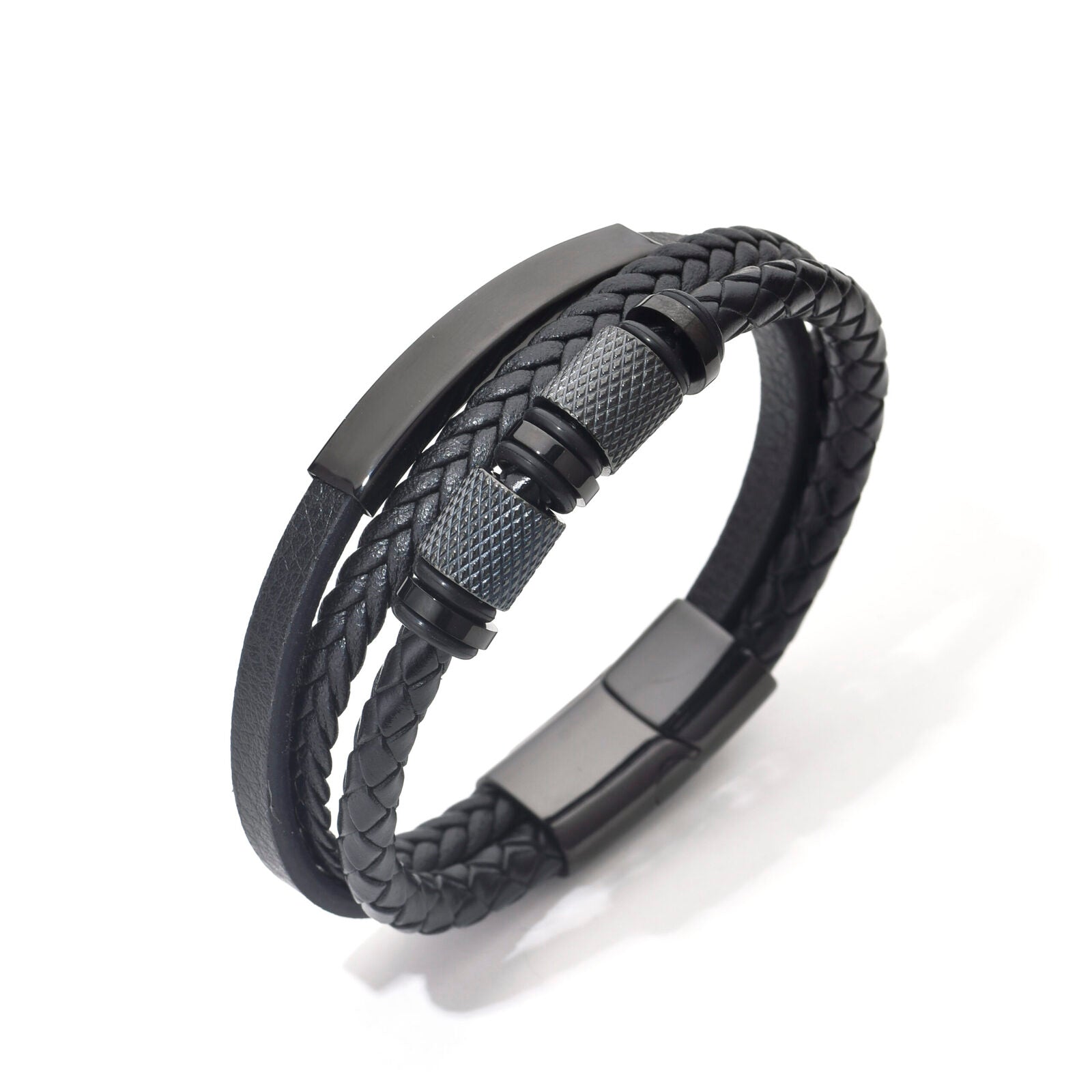 Bratara barbati din piele naturala negru Crocs
