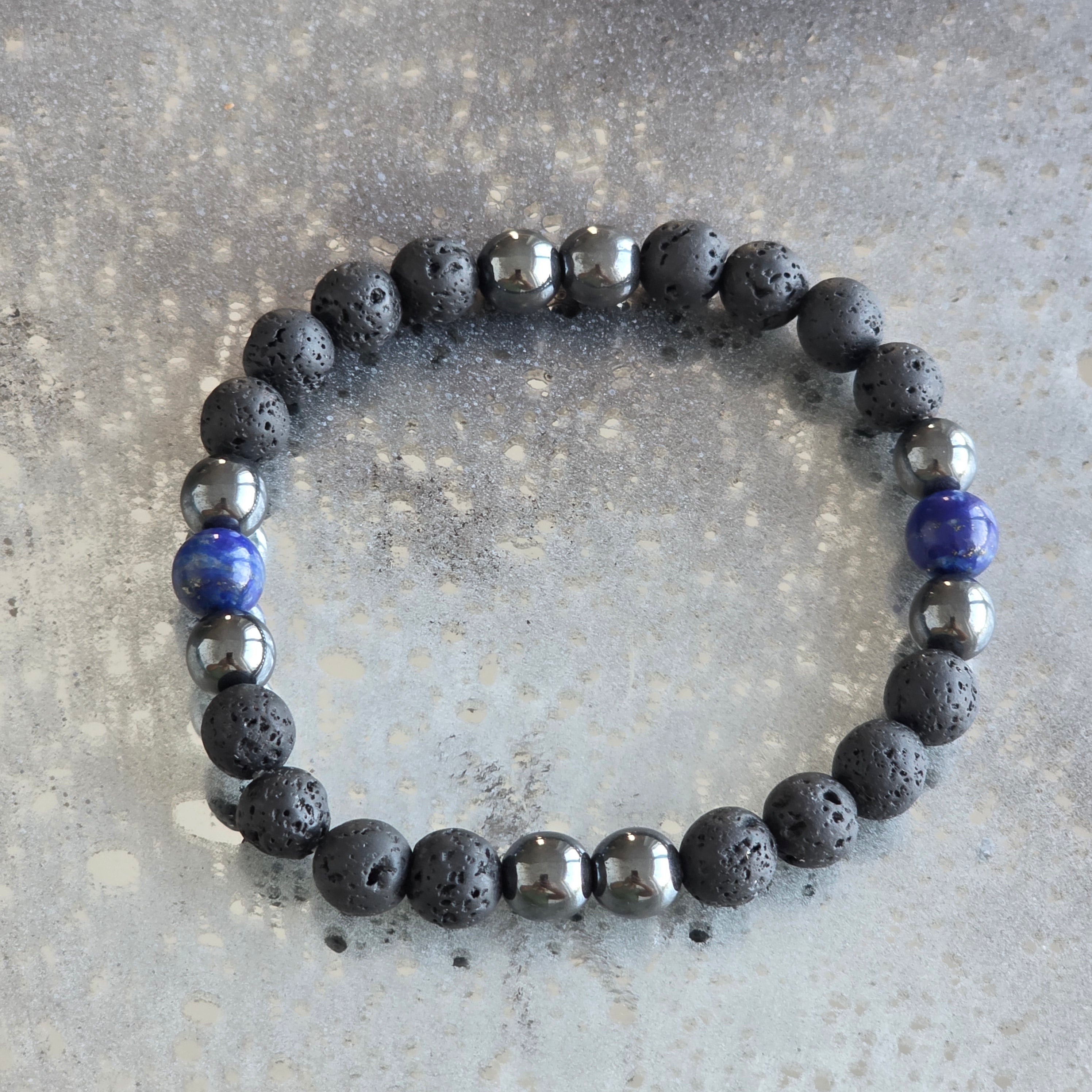 Bratara barbati lava stone, lapis lazulit, hematit 8 mm