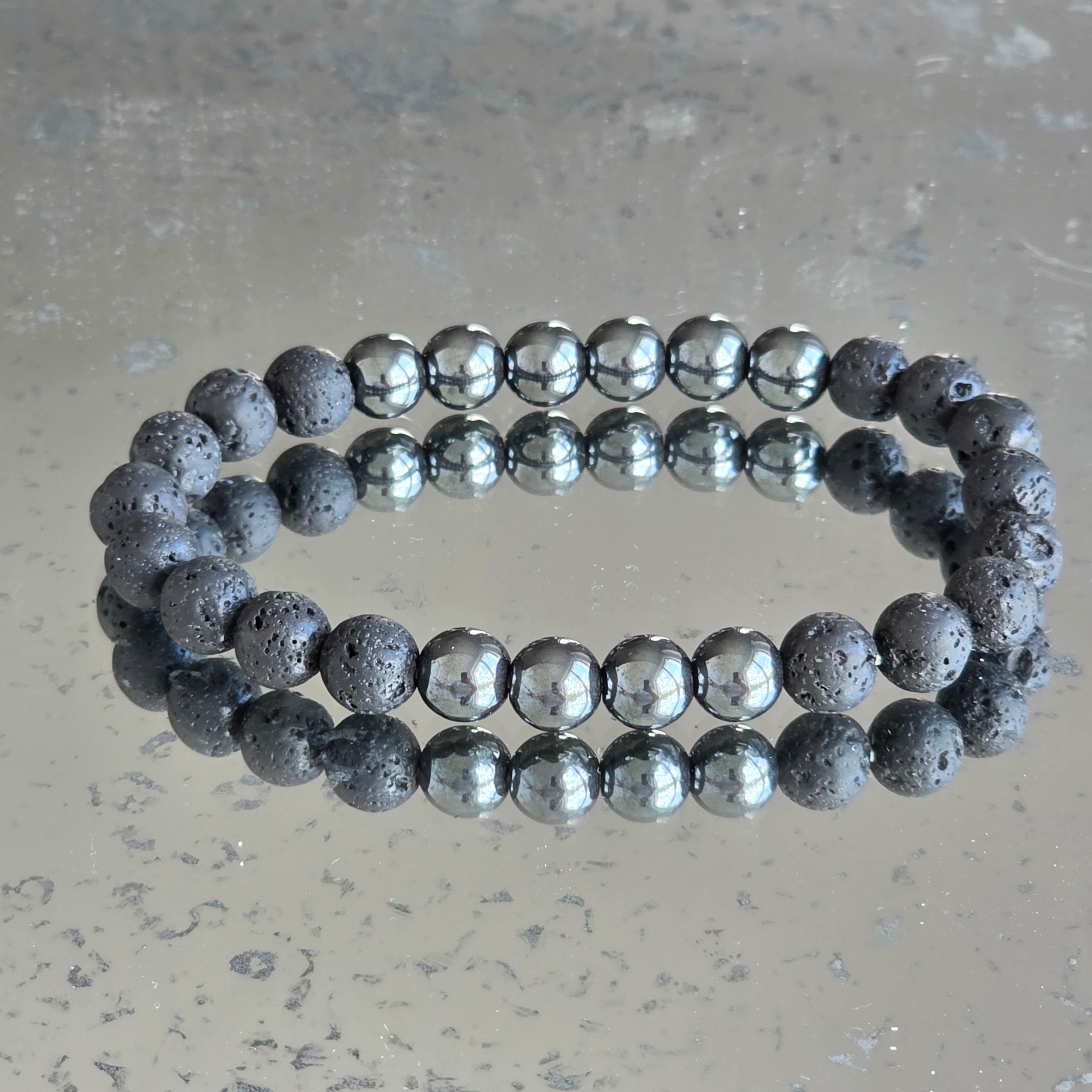 Bratara barbati lava stones cu hematit 8 mm