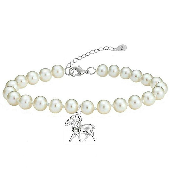 Bratara cu Perle Naturale Zodiac Berbec, de 6 mm si Argint