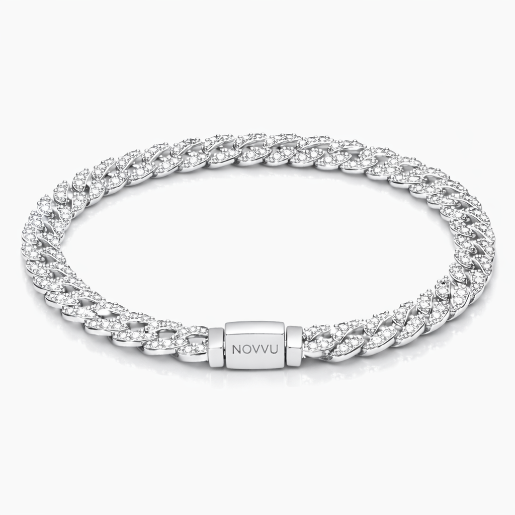 Bratara Cuban cu elemente în stil pavé Cu Argint - 16 CM