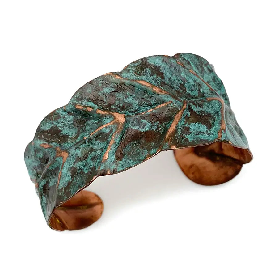Bratara cupru patinat Teal Wrapped Leaf