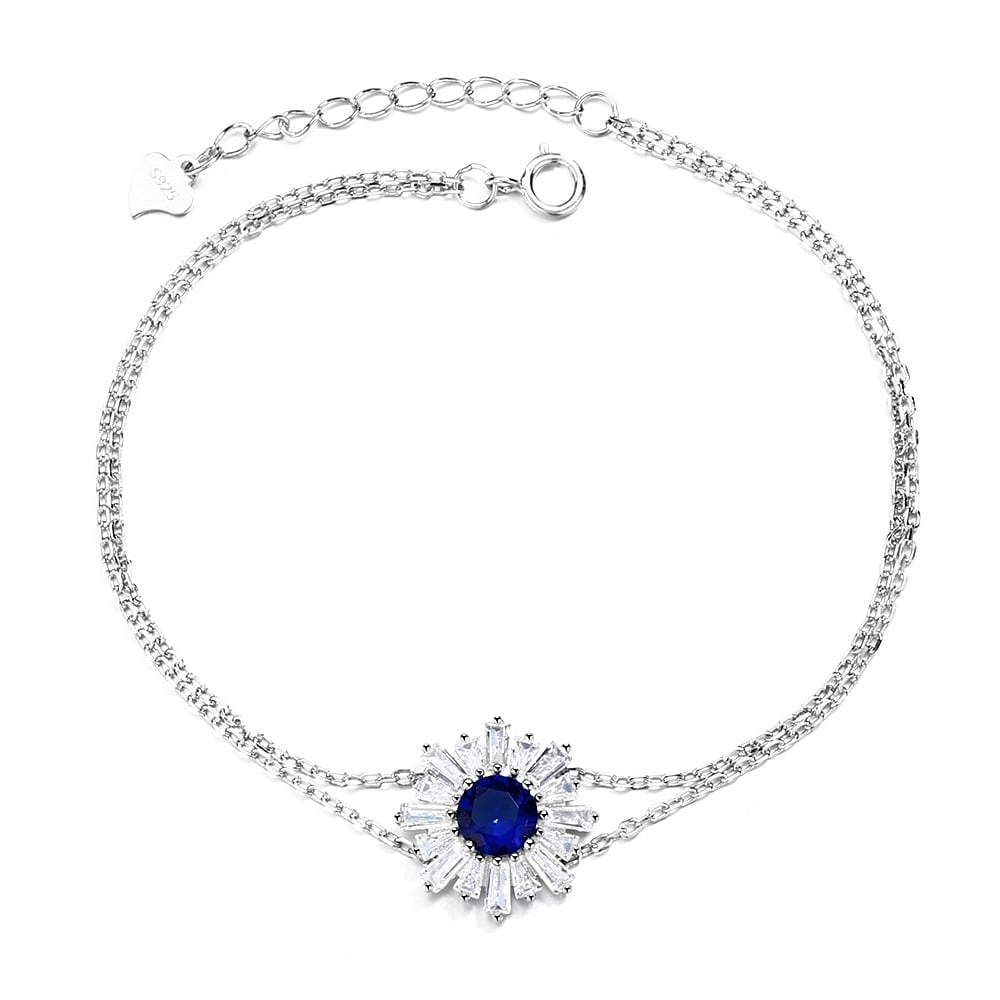 Bratara din argint 925 pentru dama, JW1602, model dublu cu zirconiu albastru, placata cu rodiu