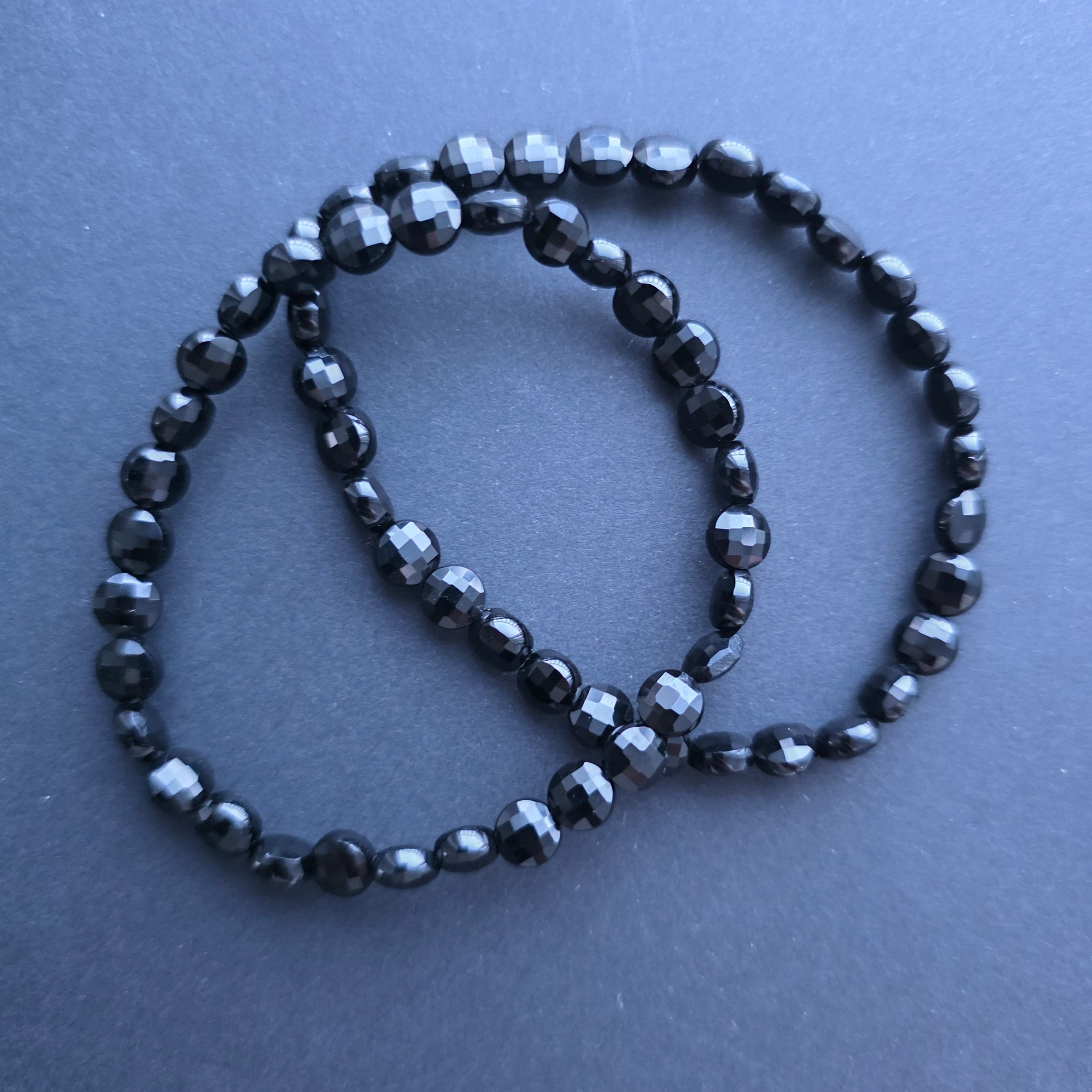 Bratara discuri fatetate onix negru 6x4 mm