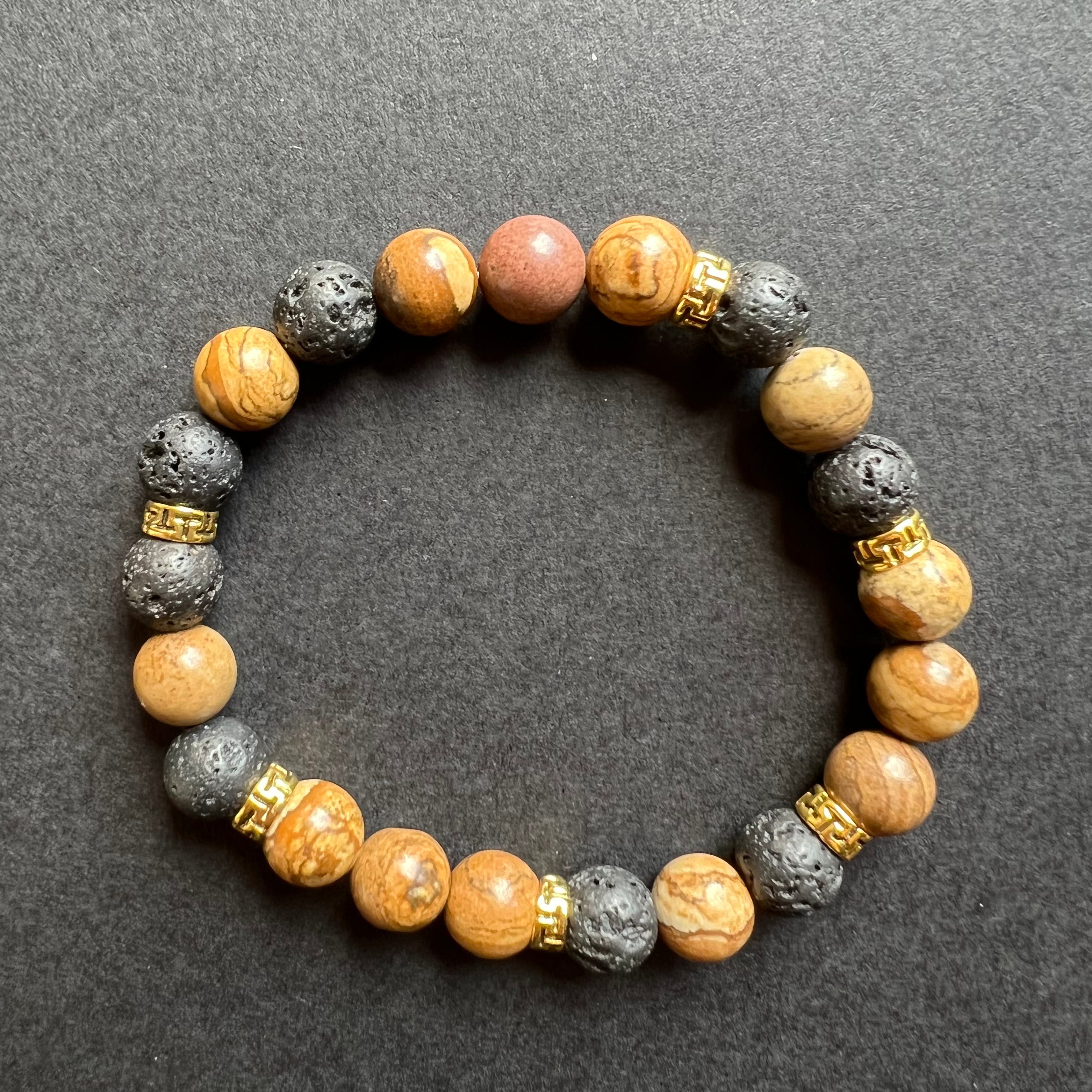 Bratara jasper cu "lava stones" m2 8mm