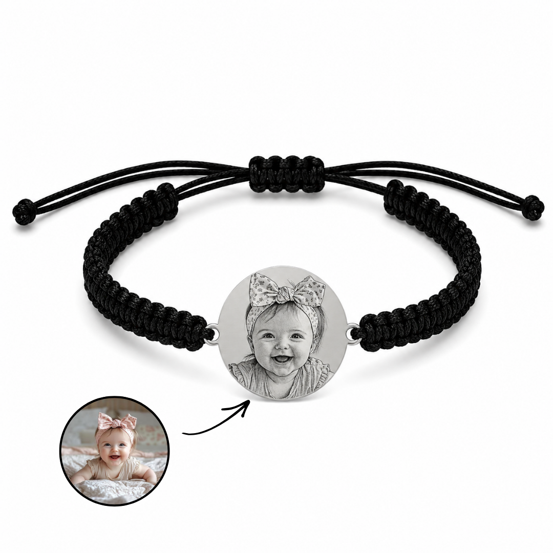 Bratara Neagra Personalizata Bebe cu Argint