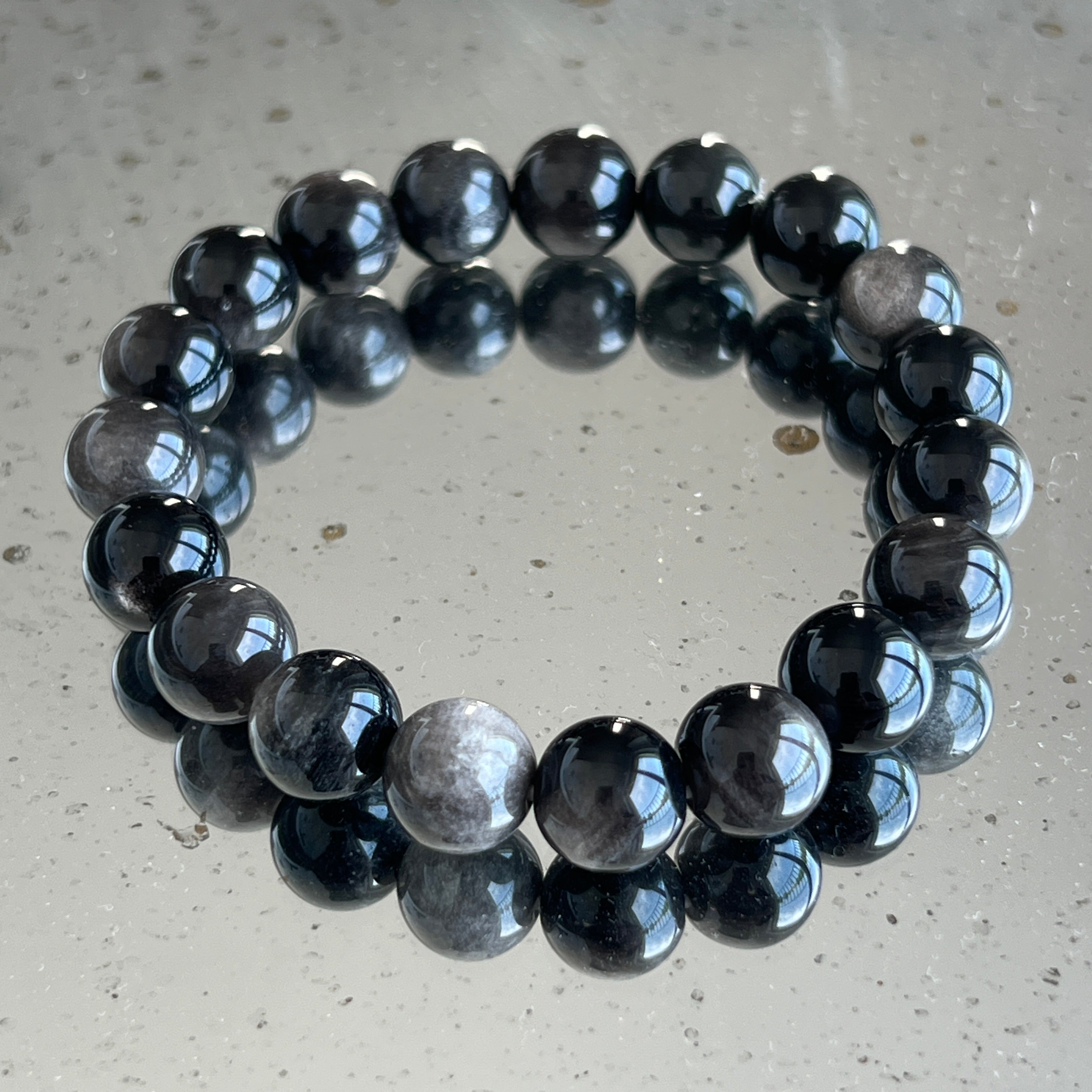 Bratara obsidian argintiu 10 mm