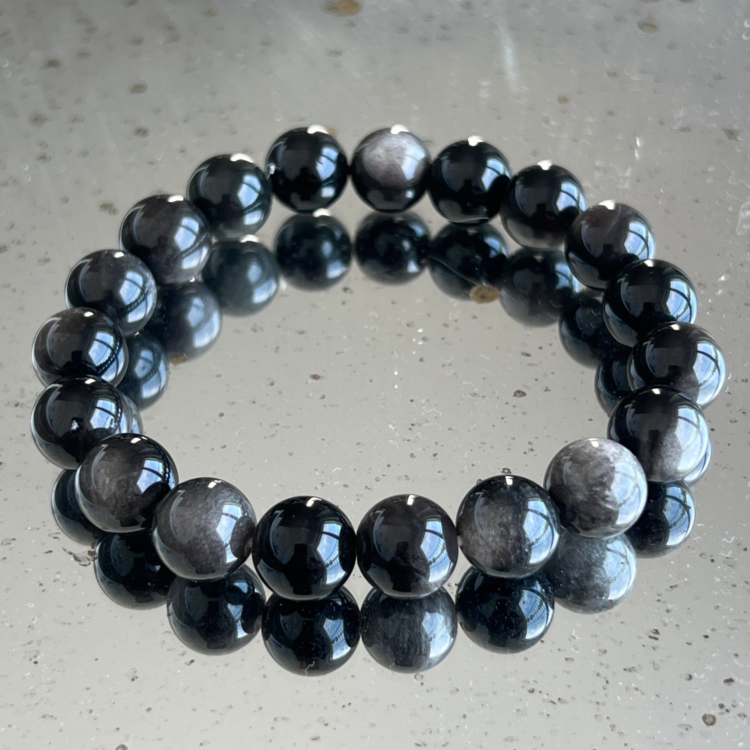 Bratara obsidian argintiu curcubeu 8 mm