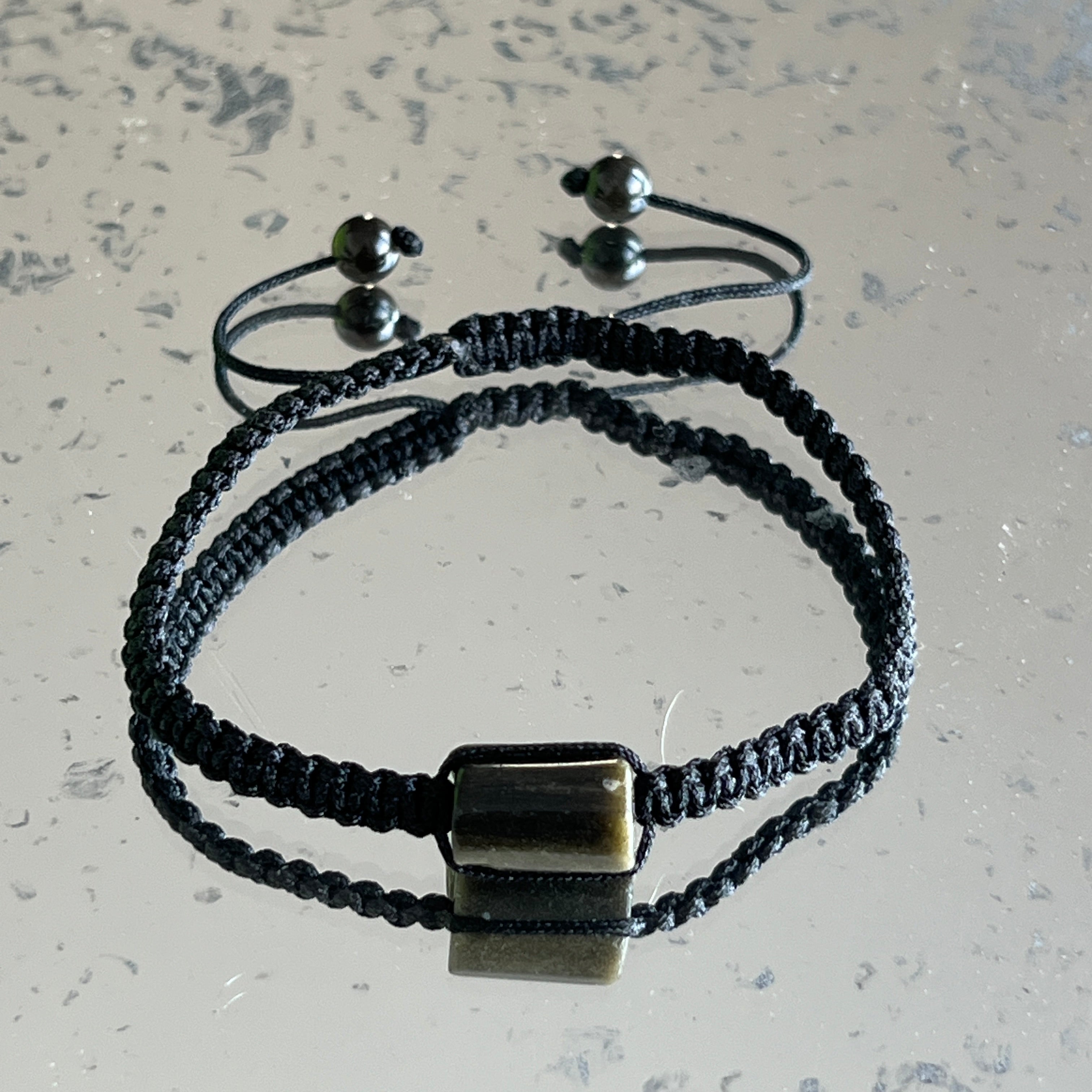 Brățară obsidian auriu ajustabila | Knotted