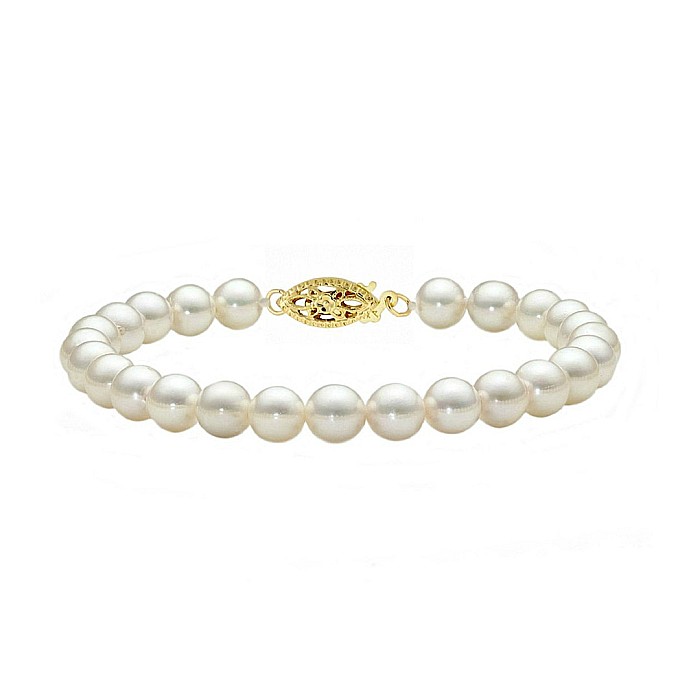 Bratara Perle Japoneze Akoya 5,5-6 mm cu Inchizatoare Filigranata din Aur Galben 14K KASKADDA
