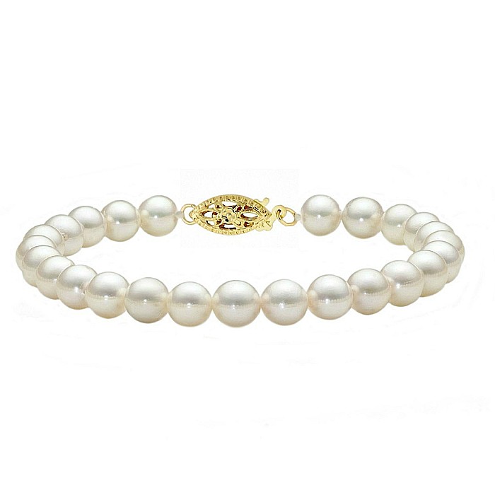 Bratara Perle Naturale Akoya Japoneze 7,5-8 mm cu Inchizatoare Aur Galben 14K KASKADDA