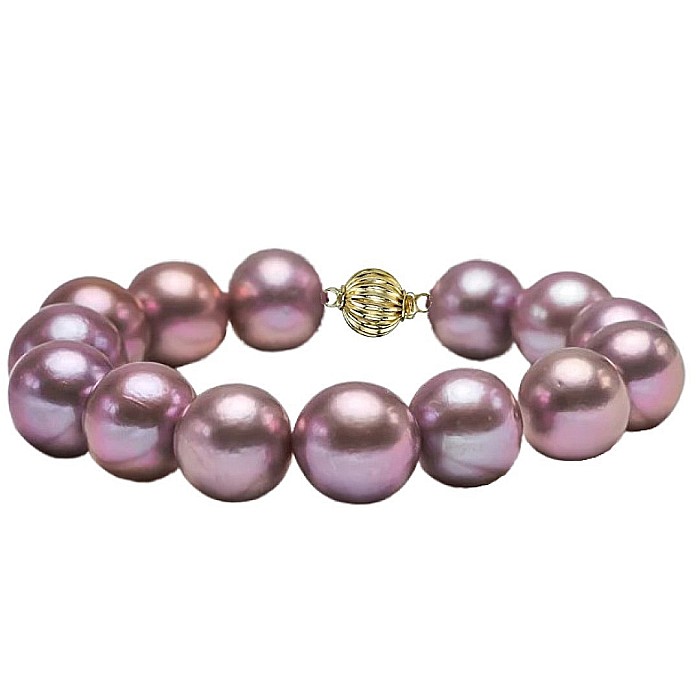 Bratara Perle Naturale Edison Lavanda 10-12 mm cu Aur Galben 14K
