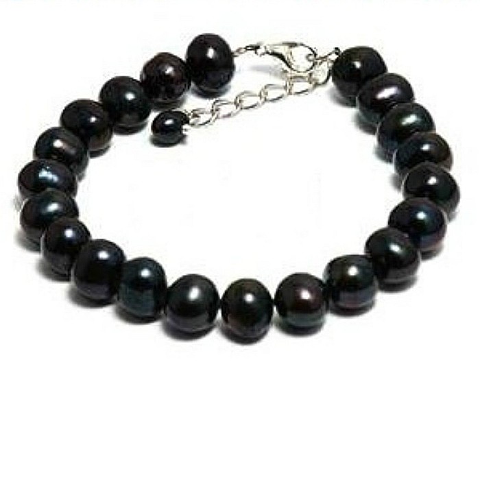 Bratara Perle Naturale Negre si Inchizatoare Argint 925