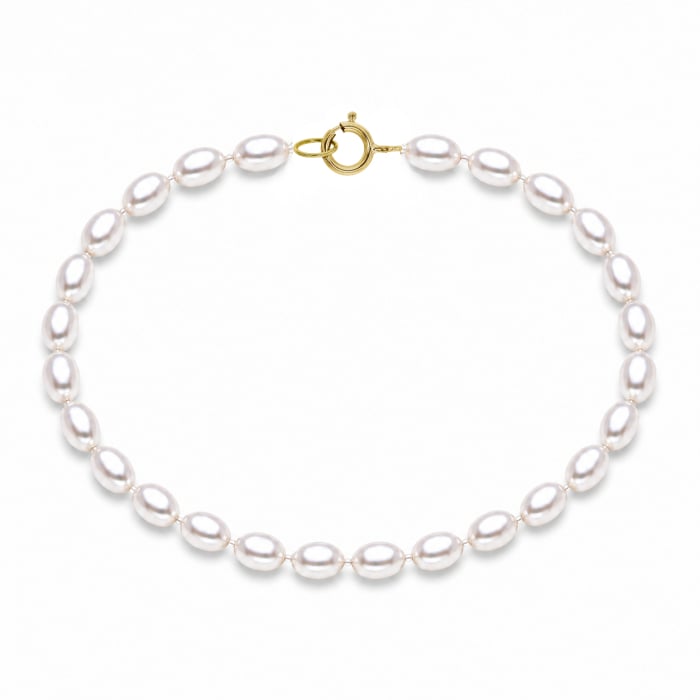 Bratara Perle Naturale Ovale Albe cu Inchizatoare din Aur 14K - Model Elegant KASKADDA