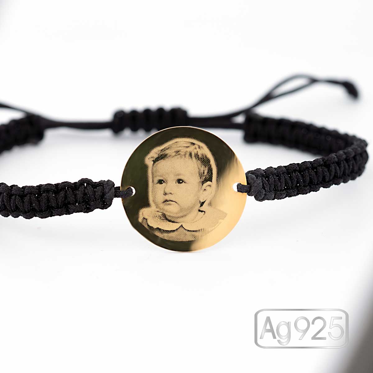 Bratara personalizata cu poza - Banut 19mm Ag placat cu Aur - Snur impletit
