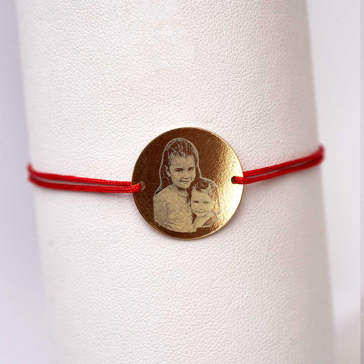 Bratara personalizata cu poza - Banut 19mm Ag placat cu Aur - Snur reglabil