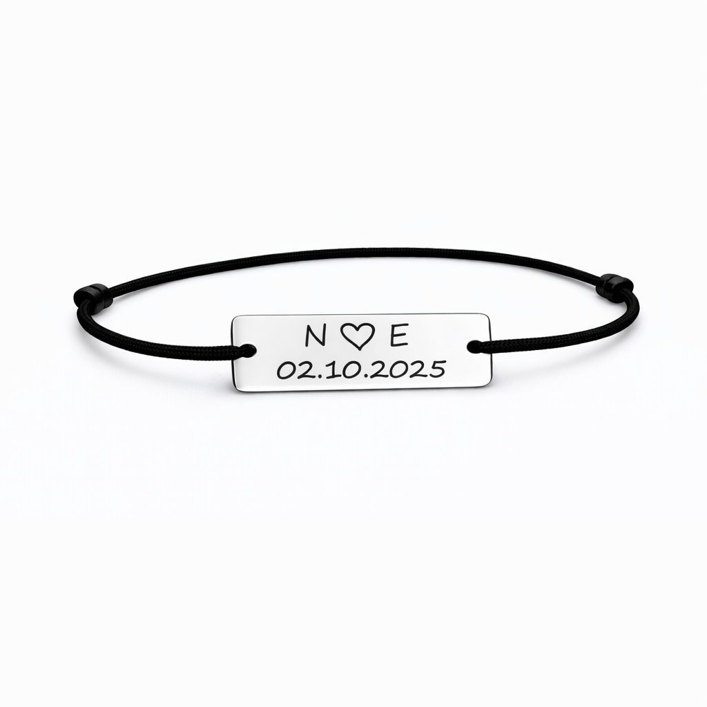 Bratara Personalizata Data cu Argint - Neagra