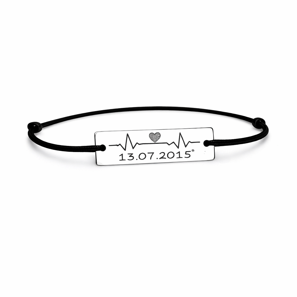 Bratara Personalizata Puls cu Argint - Neagra
