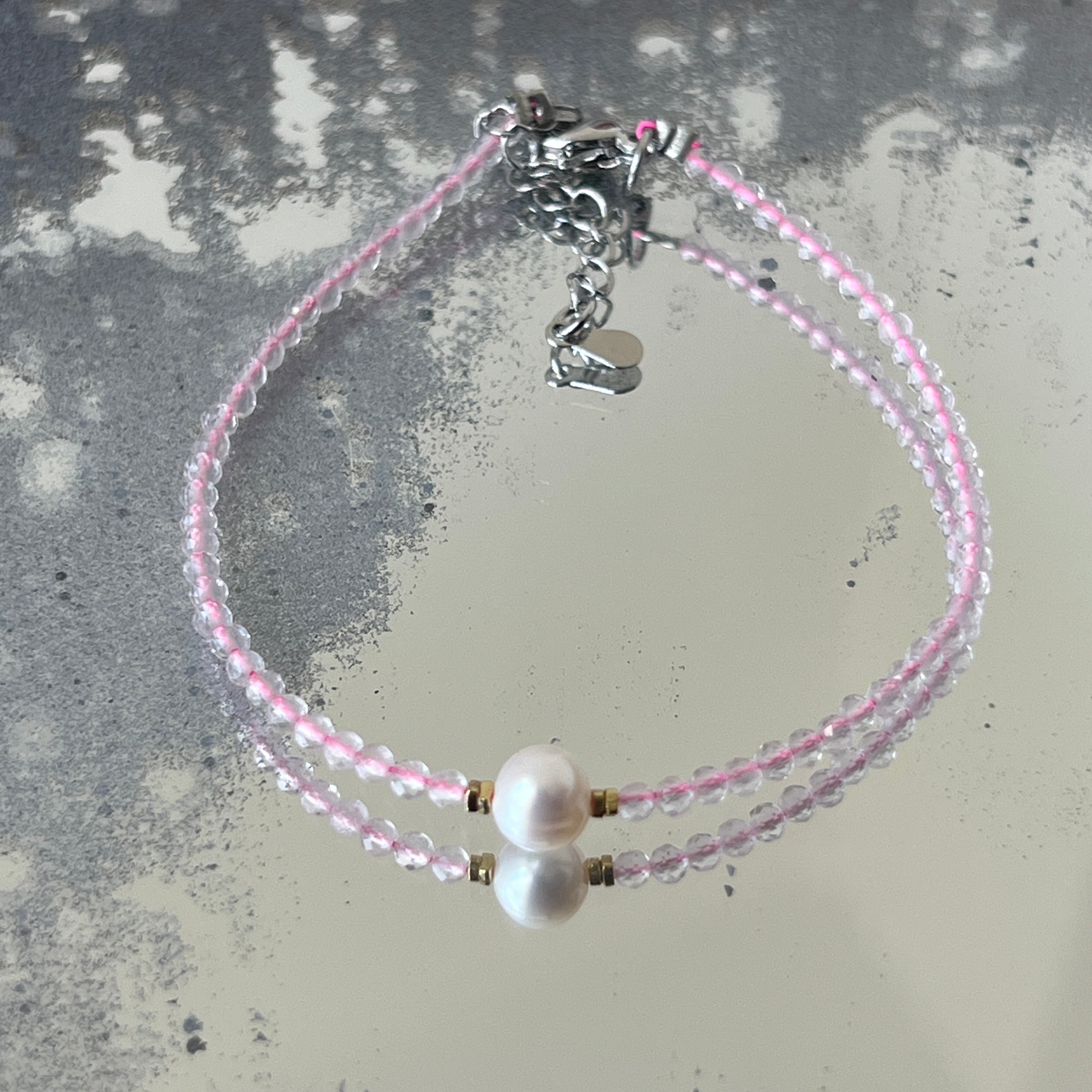 Brățară reglabila fatetata cuart roz 2 mm | Pearl