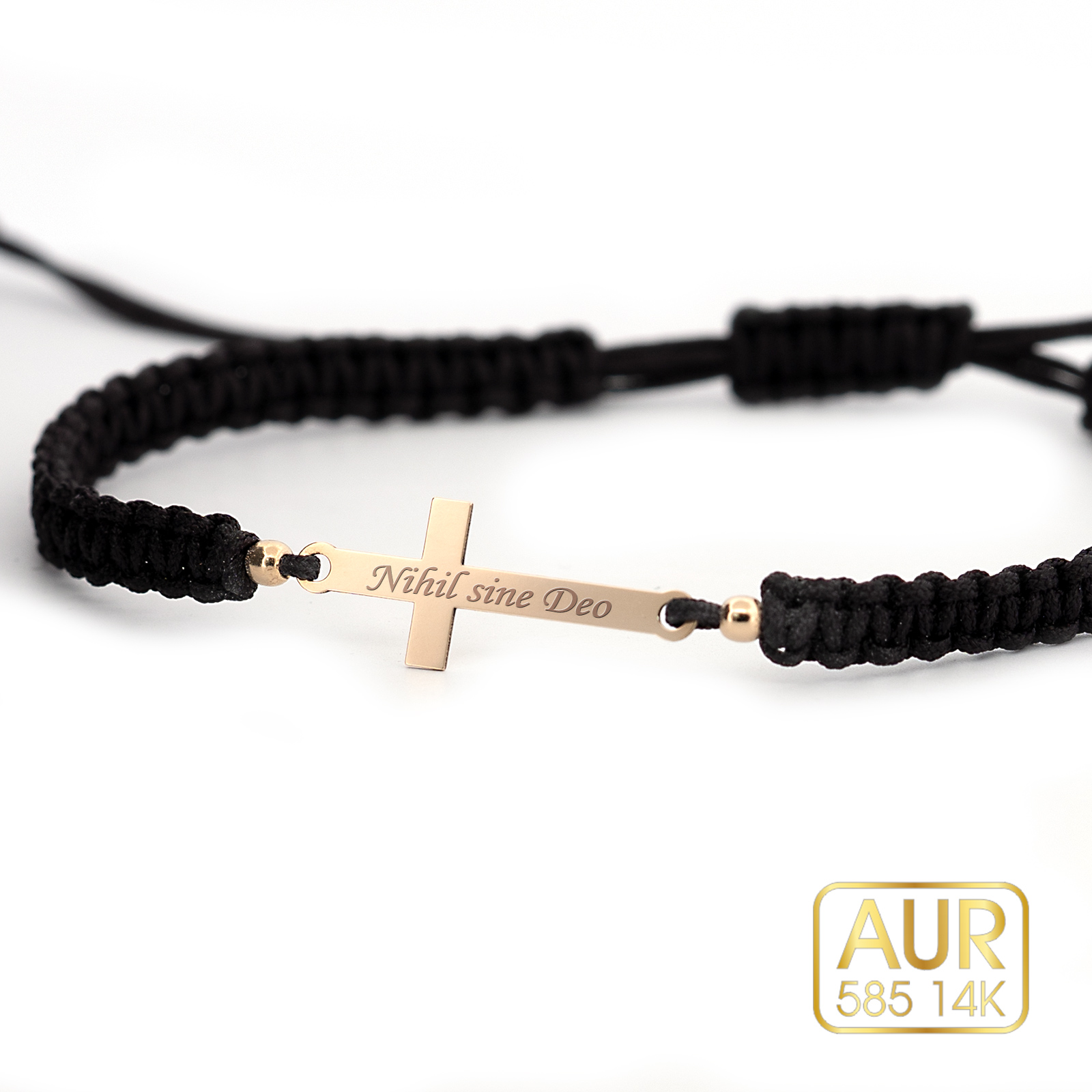 Bratara snur cruciulita Aur 14k-personalizata prin gravura