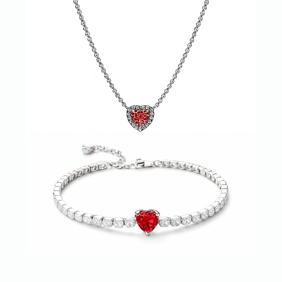 Set bijuterii Colier si Bratara Red Heart Cu Argint