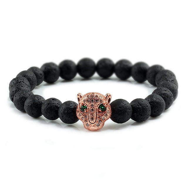 Bratara unisex leopard, BT128, Negru/Rose gold
