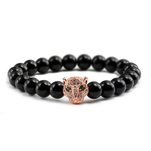 Bratara unisex leopard, BT146, Negru/Rose gold - poza 1