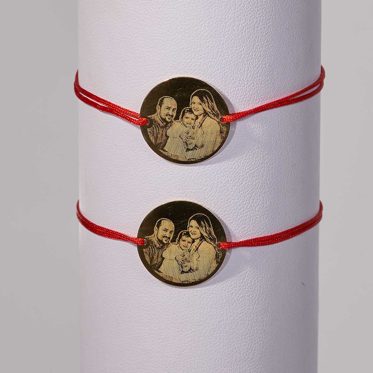 Bratari personalizate cu poza cuplu din argint placat cu aur- Banut 19mm - Snur reglabil