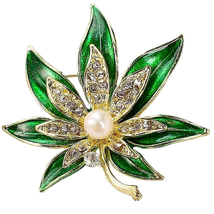 Brosa Emerald Bloom cu Perla Naturala