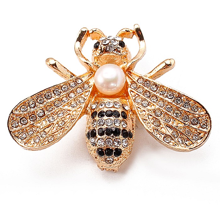 Brosa Golden Bee cu Perla Naturala
