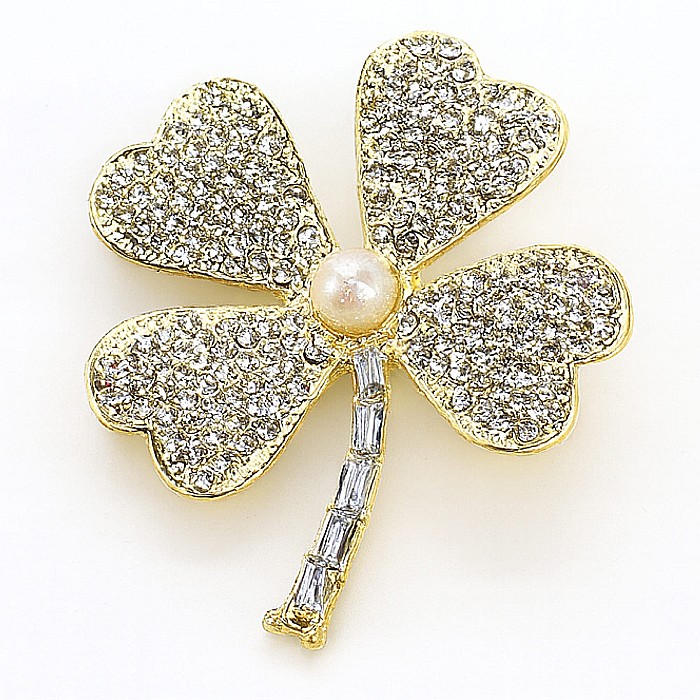 Brosa Lucky Clover cu Perla Naturala