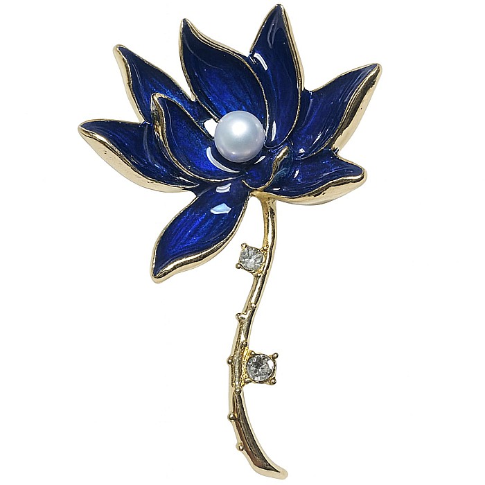Brosa Sapphire Bloom cu Perla Naturala