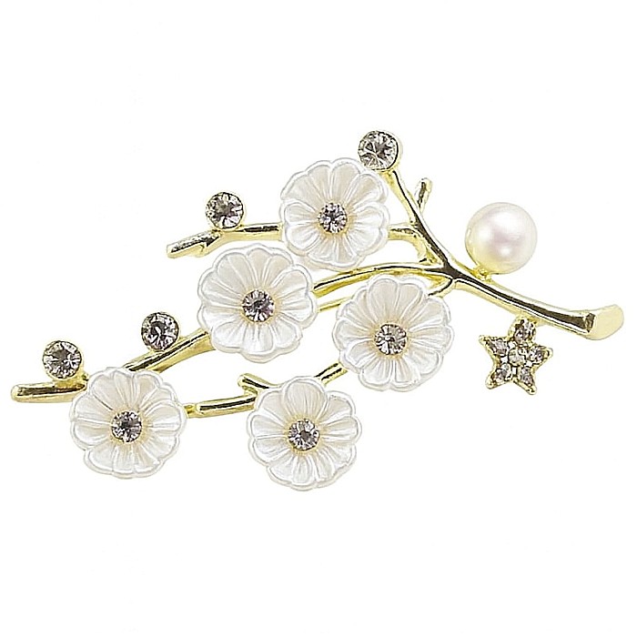 Brosa White Flowers cu Perle Naturale Albe
