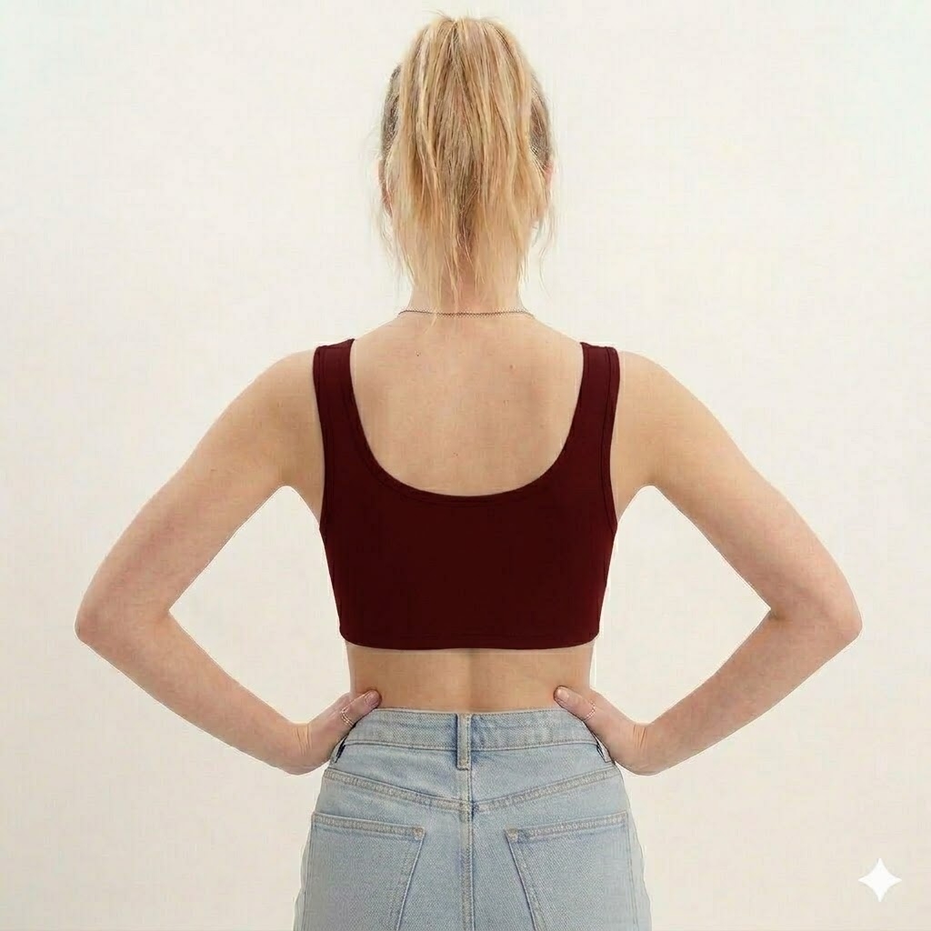 Bustiera din bumbac pentru dama, cu bretele groase, 46720, Bordo - poza 2