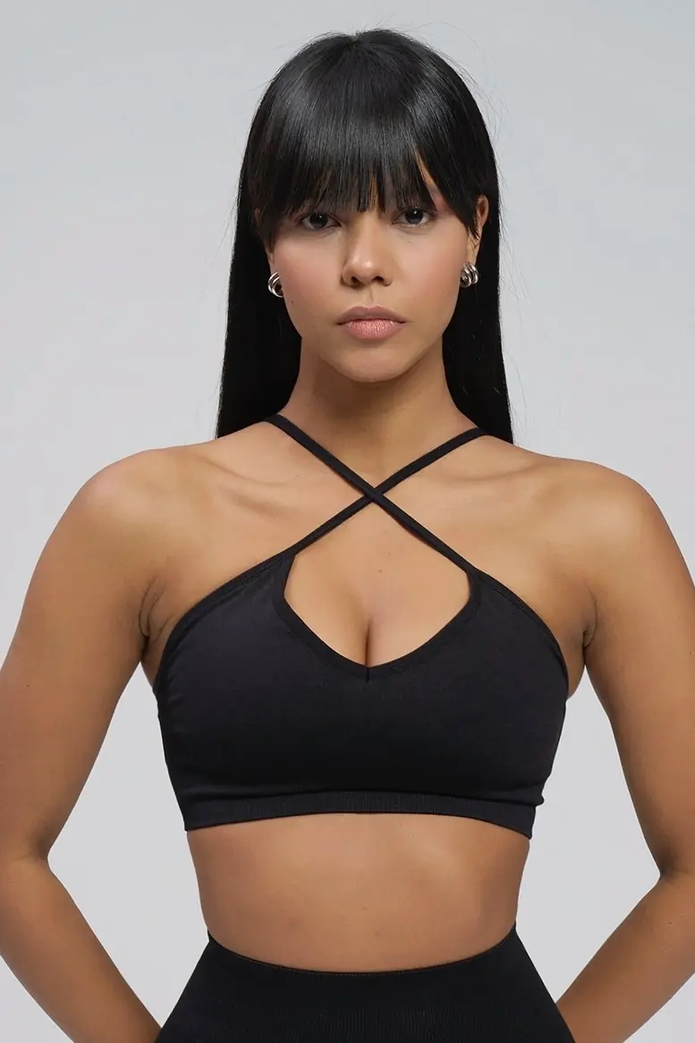 Bustieră Sport Push-Up cu Bretele Versatile,53611, negru - poza 2
