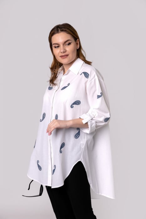 Camasa alba oversized cu nasturi ascunsi