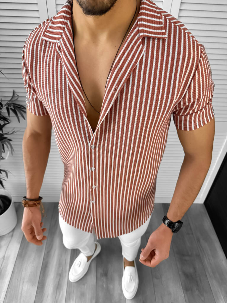 Camasa barbati casual grena cu dungi 12506 P19-1.3